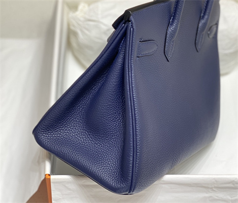 Bir.kin Bag Calfskin Leather  25/30/35CM Gold/Silver Hardware In Bleu Obscur Color