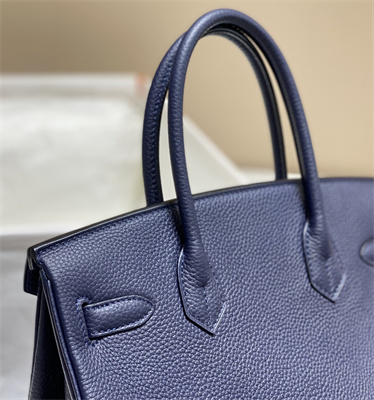 Bir.kin Bag Calfskin Leather  25/30/35CM Gold/Silver Hardware In Bleu Obscur Color