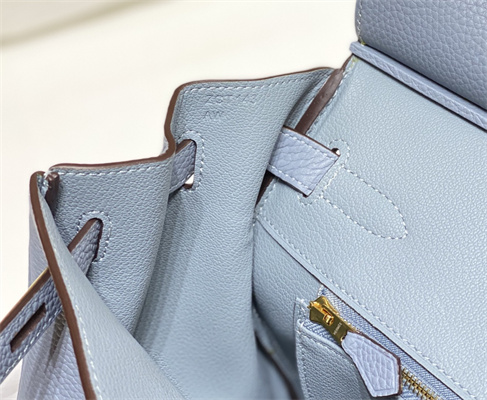 Bir.kin Bag Calfskin Leather  25/30/35CM Gold/Silver Hardware In Bleu Lin Color