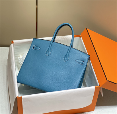 Bir.kin Bag Calfskin Leather  25/30/35CM Gold/Silver Hardware In Bley Jean Color