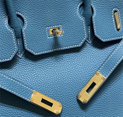 Bir.kin Bag Calfskin Leather  25/30/35CM Gold/Silver Hardware In Bley Jean Color