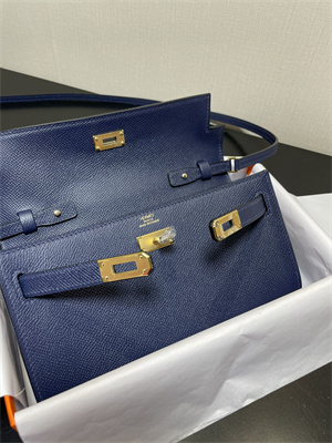 Kelly Classique To Go wallet Epsom Leather Gold Tone Metal In Navy Color HS