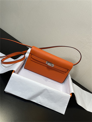 Kelly Classique To Go wallet Epsom Leather Silver Tone Metal In Orange Color HS