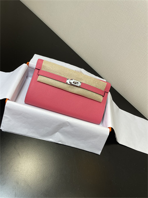 Kelly Classique To Go wallet Epsom Leather Silver Tone Metal In Rose Lipsur Color HS