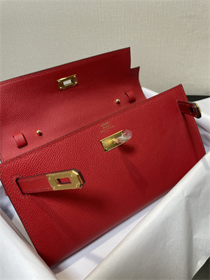 Kelly Classique To Go wallet Epsom Leather Gold Tone Metal In Red Color HS