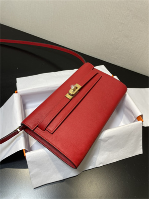 Kelly Classique To Go wallet Epsom Leather Gold Tone Metal In Red Color HS