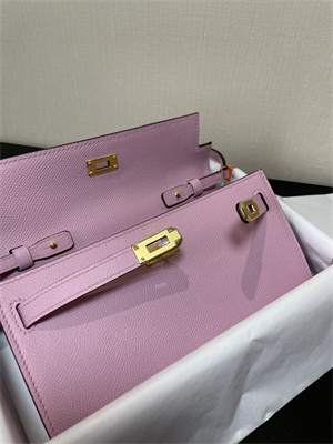 Kelly Classique To Go wallet Epsom Leather Gold Tone Metal In Mauve Sylvestre Color HS