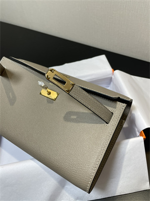 Kelly Classique To Go wallet Epsom Leather Gold Tone Metal In Gris Asphalte Color HS