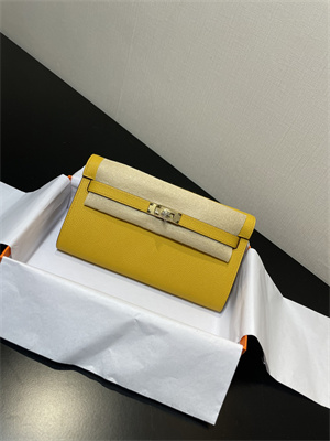 Kelly Classique To Go wallet Epsom Leather Gold Tone Metal In Jaune de Naples Color HS