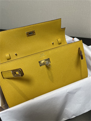 Kelly Classique To Go wallet Epsom Leather Gold Tone Metal In Jaune de Naples Color HS