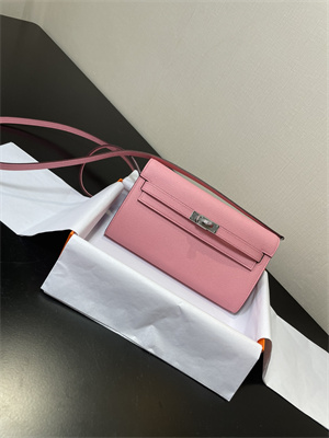 Kelly Classique To Go wallet Epsom Leather Silver Tone Metal In Rose Confetti Color HS