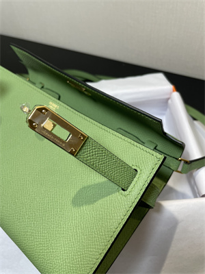 Kelly Classique To Go wallet Epsom Leather Gold Tone Metal In Vert Criquet Color HS