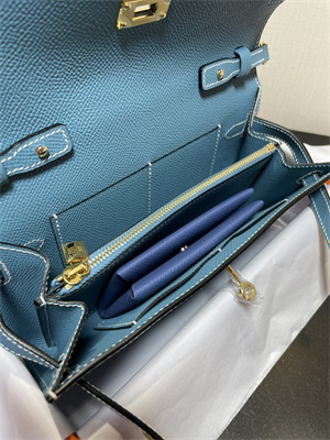 Kelly Classique To Go wallet Epsom Leather Gold Tone Metal In Blue Jean Color HS