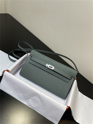 Kelly Classique To Go wallet Epsom Leather Silver Tone Metal In Vert Amande Color HS