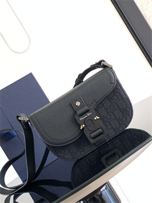 Di.or Mini Saddle Messenger Bag With Flap Black Oblique Jacquard With Grained Calfskin