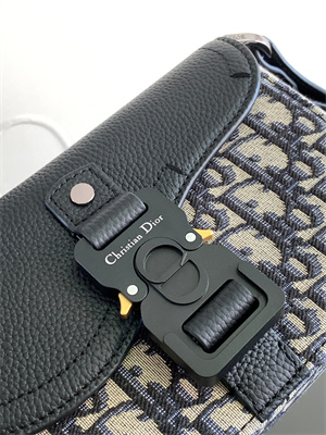 Di.or Mini Saddle Messenger Bag With Flap Beige and Black Oblique Jacquard With Black Grained Calfskin