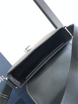 Di.or Small Saddle Messenger Bag With Flap Black Grained Calfskin