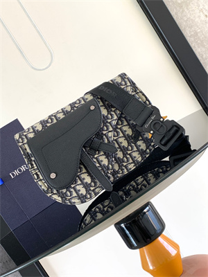 Di.or Saddle Pouch Beige and Black Oblique Jacquard and Black Grained Calfskin