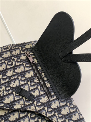 Di.or Saddle Pouch Beige and Black Oblique Jacquard and Black Grained Calfskin