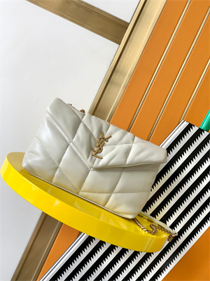 Y.S.L TOY PUFFER In Nappa Lambskin Gold Tone Metal White Color