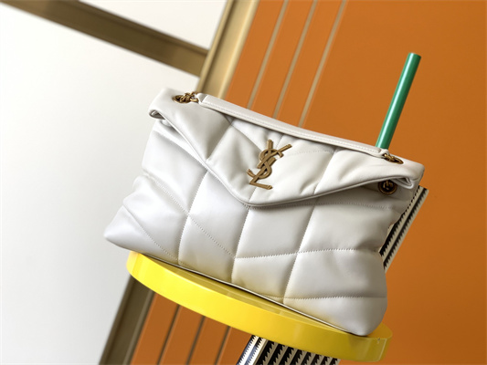 Y.S.L PUFFER MEDIUM In Nappa Lambskin Gold Tone Metal White Color