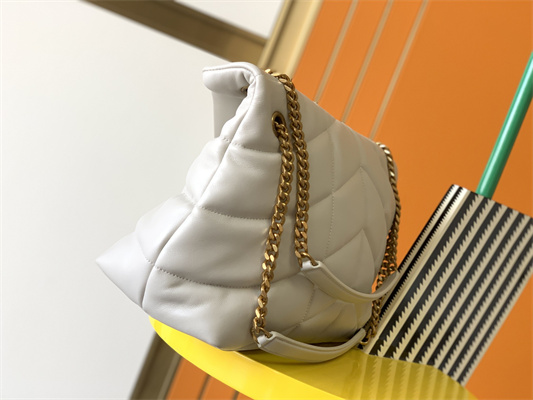 Y.S.L PUFFER MEDIUM In Nappa Lambskin Gold Tone Metal White Color