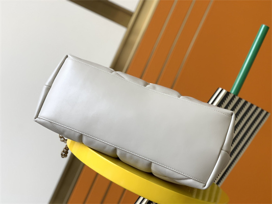 Y.S.L PUFFER MEDIUM In Nappa Lambskin Gold Tone Metal White Color