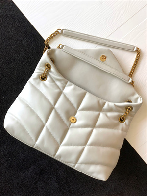 Y.S.L PUFFER MEDIUM In Nappa Lambskin Gold Tone Metal White Color