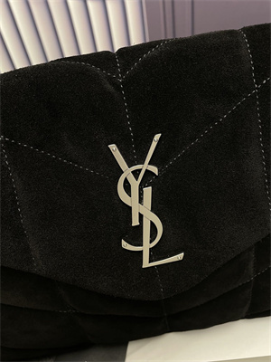 Y.S.L PUFFER MEDIUM In Suede Leather Silver Tone Metal Black Color