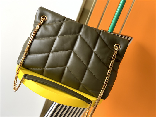 Y.S.L PUFFER MEDIUM In Nappa Lambskin Gold Tone Metal Dk Green Color