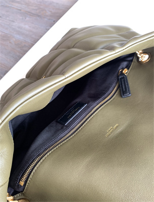 Y.S.L PUFFER MEDIUM In Nappa Lambskin Gold Tone Metal Dk Green Color