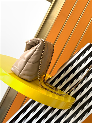 Y.S.L PUFFER MEDIUM In Nappa Lambskin Gold Tone Metal Beige Color