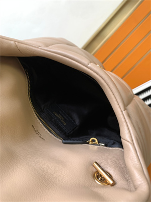 Y.S.L PUFFER MEDIUM In Nappa Lambskin Gold Tone Metal Beige Color