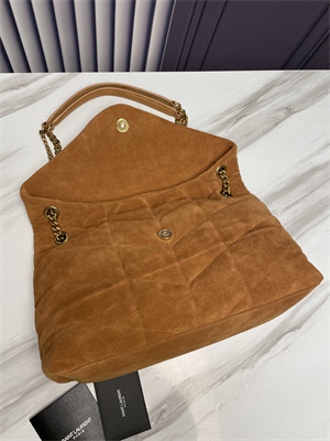 Y.S.L PUFFER MEDIUM In Suede Leather Gold Tone Metal Caramel Color