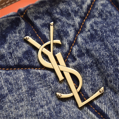 Y.S.L PUFFER SMALL In Black Denim Fabric Gold Tone Metal