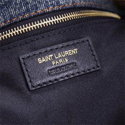 Y.S.L PUFFER SMALL In Black Denim Fabric Gold Tone Metal