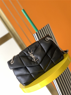 Y.S.L PUFFER SMALL  In Nappa Lambskin Silver Tone Metal Black Color