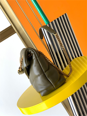 Y.S.L PUFFER SMALL  In Nappa Lambskin Gold Tone Metal Dk Green Color