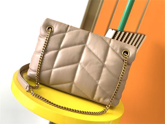 Y.S.L PUFFER SMALL In Nappa Lambskin Gold Tone Metal Beige Color