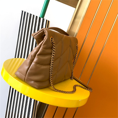 Y.S.L PUFFER SMALL In Nappa Lambskin Gold Tone Metal Caramel Color