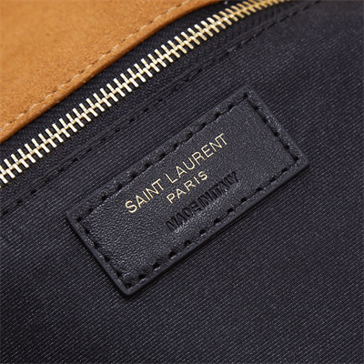 Y.S.L PUFFER SMALL In Suede Leather Gold Tone Metal Caramel Color