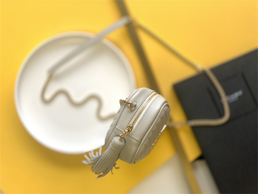 Y.S.L MINI LOU In White Quilted Grain De Poudre Embossed Leather  Gold Tone Metal