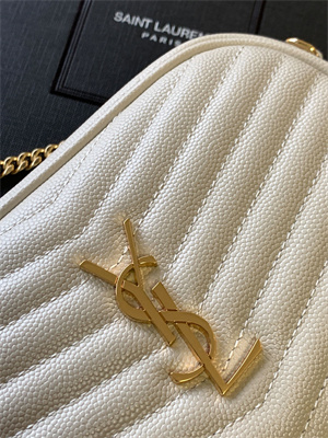 Y.S.L MINI LOU In White Quilted Grain De Poudre Embossed Leather  Gold Tone Metal