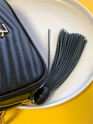 Y.S.L MINI LOU In Black Quilted Grain De Poudre Embossed Leather  Gold Tone Metal