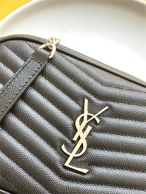 Y.S.L MINI LOU In Black Quilted Grain De Poudre Embossed Leather  Silver Tone Metal