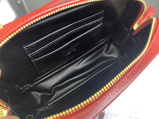 Y.S.L MINI LOU In Red Quilted Grain De Poudre Embossed Leather  Gold Tone Metal