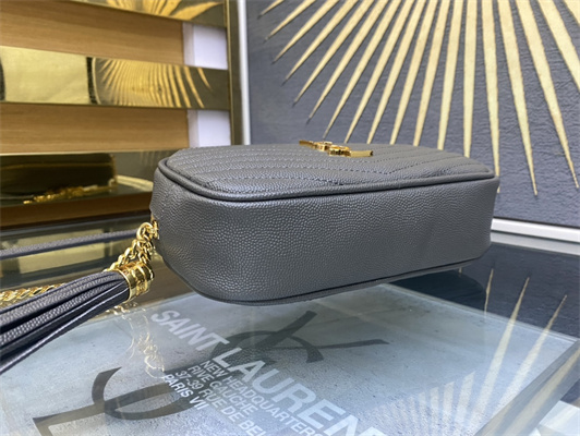 Y.S.L MINI LOU In Blue Quilted Grain De Poudre Embossed Leather  Gold Tone Metal