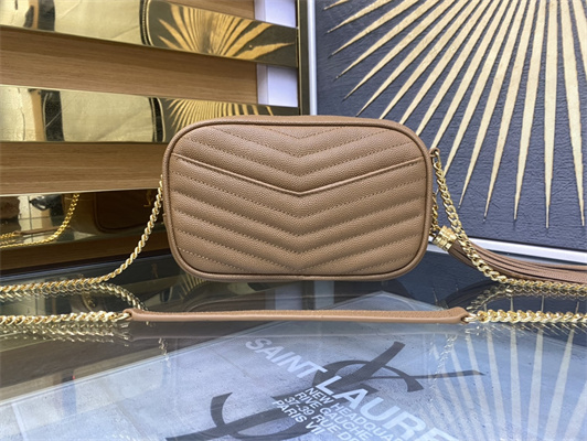 Y.S.L MINI LOU In Dk Beige Quilted Grain De Poudre Embossed Leather Gold Tone Metal