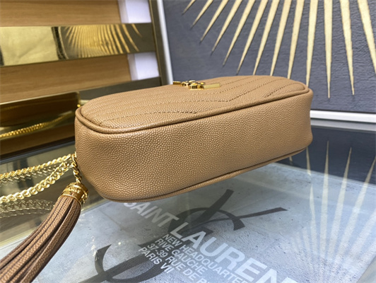 Y.S.L MINI LOU In Dk Beige Quilted Grain De Poudre Embossed Leather Gold Tone Metal