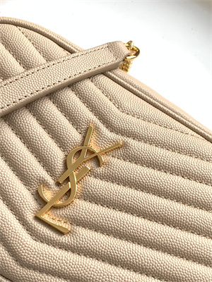 Y.S.L MINI LOU In Beige Quilted Grain De Poudre Embossed Leather  Gold Tone Metal